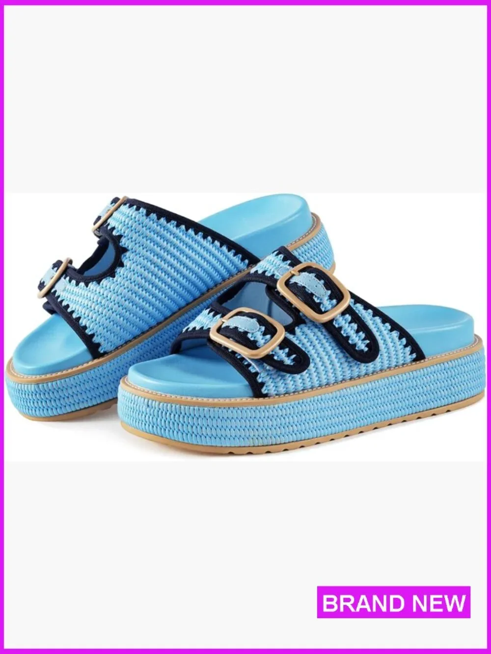 Raffia Espadrille Platform Sandals Woven Straw Double Buckle Strap Summer Beach